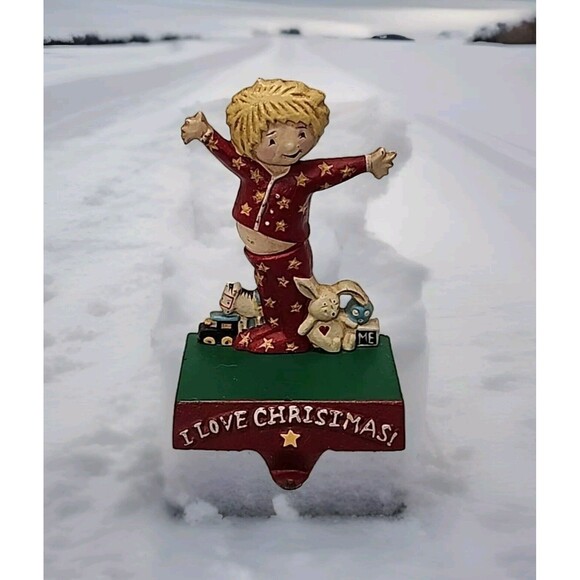 Mary Engelbreit Stocking Hanger Holder I Love Christmas Boy 5" Midwest Cast Iron - Picture 2 of 9